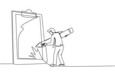 Tek satır halinde işadamlarının işaretlerini kurşun kalemle çiziyor. Bireysel tamamlama işi. Hedef başarıları planlama programı konsepti. Bir çizgi çizimi grafik tasarım vektör çizimi