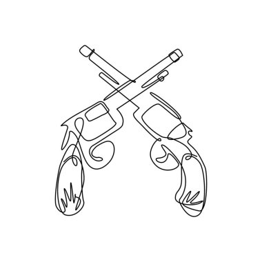 Tek sıra halinde bir çift çapraz tabanca, eski oymalı oymalı. Beyaz arka planda iki çapraz tabanca var. Dinamik bir çizgi çizer grafik tasarım vektörü çizer