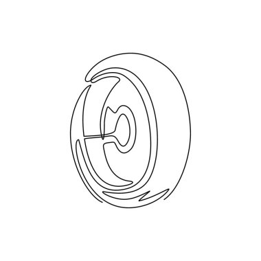 Lastik lastikleri, tekerlek kenarları, lastik montajı ve reklam afişi gibi devamlı çizimler. Disk araba tekerleği lastiği patlak. Tek çizgi çizimi tasarım vektörü grafik çizimi