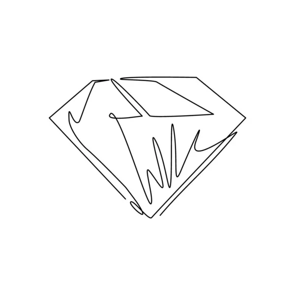 Single Continuous Line Drawing Brilliant Diamond Flat Line Icon Linear — Stock Vector
