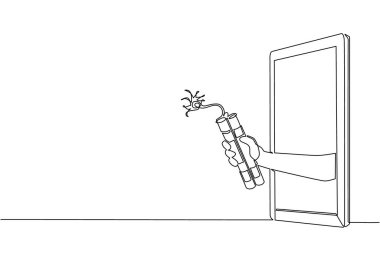 Cep telefonunda dinamit tutan tek bir hat var. Savaş oyunları, e-spor, akıllı telefonlar için eğlence uygulaması kavramı. Bir çizgi çizimi tasarım vektörü illüstrasyonu