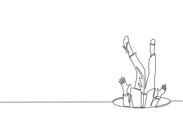 Jedna Čára Kreslí Obchodnici Padající Jámy Nohy Nahoru Logo Vyčnívající — Stockový vektor