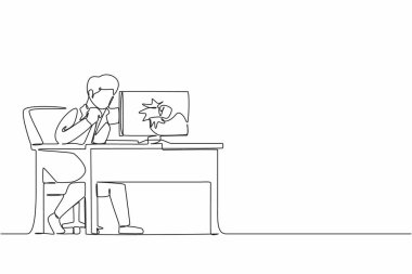 Öfkeli iş adamını çeken bir satır dizüstü bilgisayarını kırar. Masada otururken yumruğunu sıkarak ona vurur. Hüsrana uğramış işçi bilgisayar ekranında delik açıyor. Tek çizgi çizme tasarım vektörü