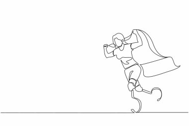 Tek sıra halinde engelli atlet bayrak kaldırıyor. Protez bacaklı sporcu kadın bayrak tutuyor. Atletik kadın bayrak kaldırarak tezahürat yapıyor. Aralıksız çizgi grafik tasarım vektörü