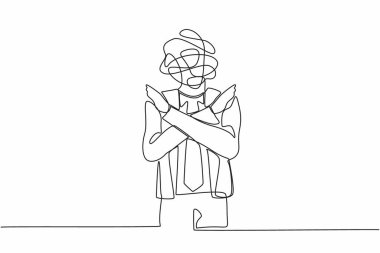 Kafası yerine yuvarlak karalamalarla iş adamını çeken tek sıra. Ofis çalışanı, el işareti ya da x işareti yok, el ele tutuşmalar, reddedilmeler, hoşnutsuzluklar. Bir çizgi grafik tasarım vektörü