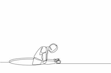 Delikten çıkmaya çalışan tek bir robot çizgisi var. Modern robot yapay zeka teknolojisi. Elektronik teknoloji endüstrisi. Bir çizgi çizimi grafik tasarım vektör çizimi