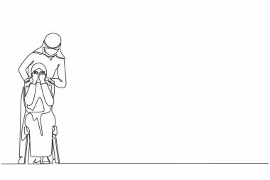 Sürekli tek sıra halinde ağlayan kadını rahatlatan, omuzlarına dokunan Arap bir adam. Endişe ve yalnızlıktan muzdarip bir kadın depresyon ya da kayıpla başa çıkmaya çalışıyor. Bir çizgi çizme tasarım vektörü