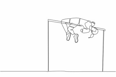 Tek sıra halinde, engelli bir kadının egzersiz yapmasını ve kolları kopmuş yüksek atlamada şampiyon olmasını sağlıyor. Engelli sporu, atletik oyun oynayan sakat biri. Bir çizgi grafik tasarım vektörü