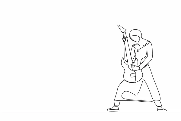 Ligne Unique Dessin Continu Arabe Musicienne Jouant Guitare Électrique Femme — Image vectorielle