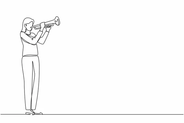Tek Sıra Halinde Trompet Çalan Bir Kadın Müzik Enstrümanı Trompet — Stok Vektör