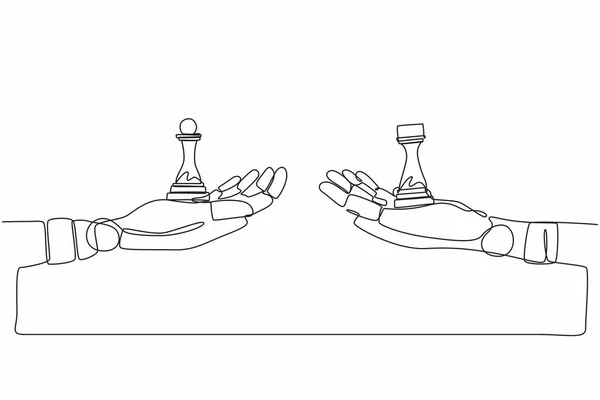 Однорядковий Безперервний Малюнок Роботів Рук Пішаком Турецькими Шаховими Фігурами Сучасна — стоковий вектор