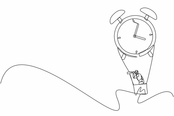 Single One Line Drawing Robots Hot Air Balloon Alarm Clock — Stock Vector