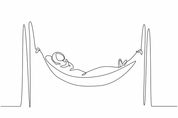 Single Continuous Line Drawing Arab Businesswoman Lying Hammock Dreaming Big — Stock Vector