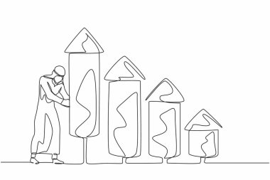 Arap işadamlarının sürekli çizdiği tek çizgi şirket büyümesini artırmak için havai fişek çubuğu grafiğini ateşliyor. Gelirleri artırmak ya da ekonomik patlama. Dinamik bir çizgi çizer grafik tasarım vektörü çizer