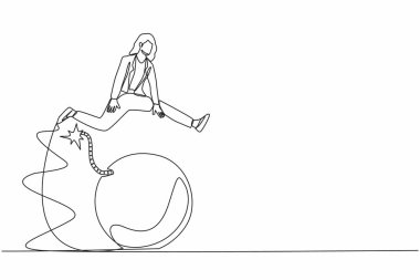 Tek sıra halinde iş kadını bombanın üzerinden atlıyor. Ekonomik krizin patlaması işsizliğin ve yoksulluğun artmasına etki ediyor. Bir çizgi grafik tasarım vektör çizimi