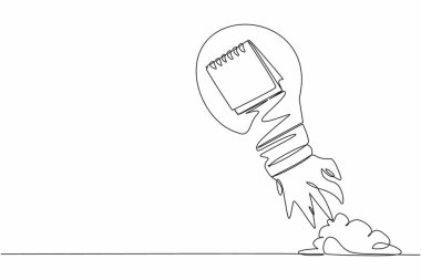 Ampulle başlatılan tek bir satır çizimi takvimi. İş amaçlarına ulaşmanın sembolü. Girişim şirketi konsepti. Ofisteki ajanda olayı. Bir çizgi çizimi grafik tasarım vektör çizimi