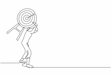 Sırtında ağır bir hedef taşıyan tek sıra Arap iş kadını. Amaçlara ulaşmak için çaba ve hırs, yarışmayı kazanmak için mücadele. Aralıksız çizgi çizimi tasarım grafik vektör çizimi