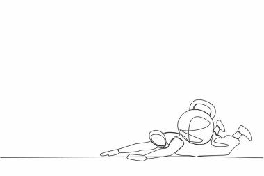 Sürekli olarak, ağır bir yük altında kalan Arap iş kadını çiziyor. Gerginlik, iş hayatında ağırlık. Aşırı çalışma, stres, zaman yönetimi. Tek çizgi tasarım vektör grafik çizimi