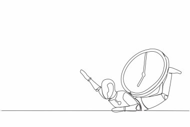 Tek bir çizgi, ağır duvar ağırlığı altında gerilmiş bir robot çiziyor. Robot baskı altında, zaman ve mühlet dahilinde çalışır. Robotik yapay zeka sürekli çizim tasarımı çizimi çizimi çizimi