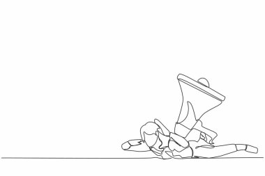 Mutsuz iş kadınlarını ağır megafon yükü altına çeken tek sıra. İletişim konseptinde sorunlar var. Zorbalık, iş yerinde taciz, aileler. Bir çizgi çizimi tasarım vektörü illüstrasyonu