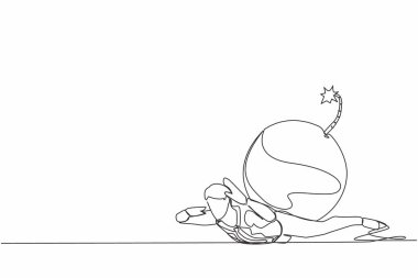 Depresyondaki işadamını ağır bomba yükü altına çeken tek satır. Borç patlaması yüzünden ofis çalışanı stresi. Finansal kriz sorunu. Aralıksız çizgi çizimi tasarım grafik vektör çizimi