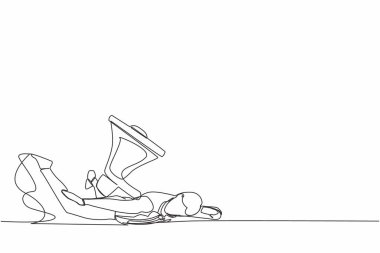 Tek sıra halinde ağır megafon yükü altında depresif bir işadamını çekiyor. Çatışma ve iletişim sorunları. Zorbalık, iş yerinde taciz. Aralıksız çizgi çizimi tasarım grafik vektör çizimi