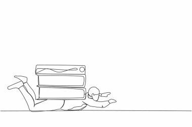 Ağır kağıt ve klasör yükünün altında depresif iş adamlarını çeken tek sıra. Evrak işleri stres metaforu. Ofis çalışanı evrak işlerinde çok çalışmış. Bir çizgi çizme tasarım vektörü