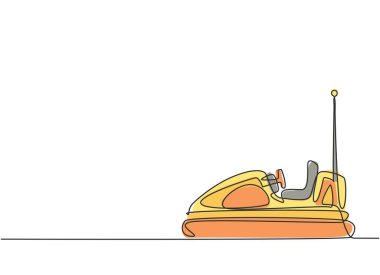 Lunapark arenasında tek bir antenle elektrikli dodgem araba çekiyor. Lunapark festivalindeki çocuklar için çarpışan araba. Bir çizgi çizimi grafik tasarım vektör çizimi