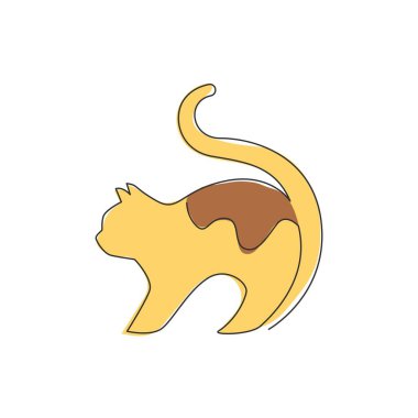 Basit bir kedi yavrusu ikonu çizimi. Yavru memeliler hayvan amblemi taşıyıcı konsepti. Moda tek çizgi tasarım grafik çizimi
