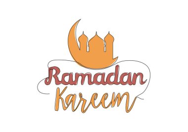 Ramazan Kareem kavramının ve bayram bayramının tek bir çizimi. Baskı, tebrik kartı, afiş ve poster için İslam bayramı kaligrafi tasarımı. Devamlı çizim tasarımı illüstrasyonu