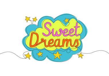 Motivasyonel ve ilham verici tek satır çizimi tipografi alıntısı Tatlı Rüyalar. Baskı, kart, pankart, poster için kaligrafik tasarım. Bir çizgi çizimi tasarımı