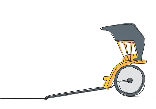Dibujo Una Sola Línea Continua Tiró Del Rickshaw Desde Lado — Vector de stock