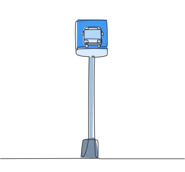 Dibujo Una Sola Línea Una Parada Autobús Con Simple Cartel — Vector de stock