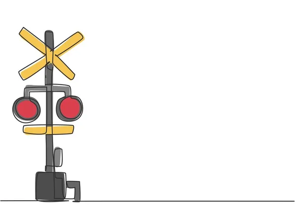 Dibujo Una Sola Línea Barrera Ferroviaria Con Señales Luces Advertencia — Vector de stock