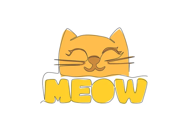 Uma Linha Contínua Desenho Bonito Adorável Tipografia Citação Animal Meow —  Vetores de Stock