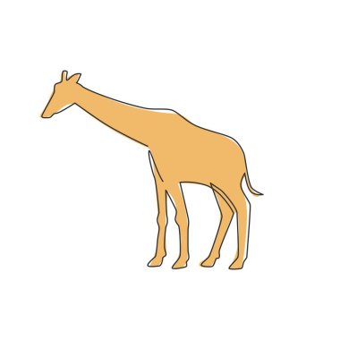 Ulusal hayvanat bahçesi logosu kimliği için sürekli şirin zürafa çizimleri. Koruma parkı ikonu için sevimli zürafa hayvan maskotu konsepti. Tek çizgi çizimi grafik tasarım vektörü çizimi