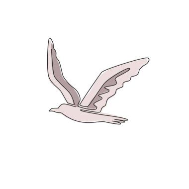 Şirin albatrosların iş logosu kimliği için sürekli çizdiği tek çizgi. Deniz kuşu maskotu, deniz markası ikonu konsepti. Moda bir çizgi tasarım vektörü grafik çizimi