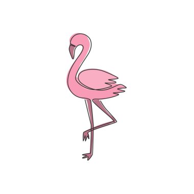 Hayvanat bahçesi için kesintisiz bir güzellik flamingosu çizimi. Kuş koruma parkı için flamingo maskotu konsepti. Modern tek çizgi vektör tasarım grafik çizimi