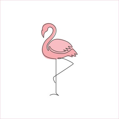 Şirket logosu için egzotik bir flamingo çizimi. Flamingo kuş maskotu ürün markası konsepti. Modern sürekli çizgi çizimi tasarım grafik vektör çizimi