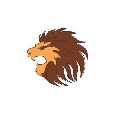 Spor kulübü logosu kimliği için zarif aslan kafası çizimi. Oyun kulübü için tehlikeli büyük kedi memeli hayvan maskotu konsepti. Dinamik bir çizgi tasarım çizim çizim vektör grafiği