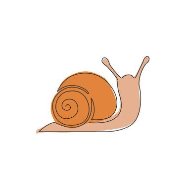 Organik gıda logosu kimliği için sarmal kabuklu egzotik salyangoz çizimi. Yüksek besleyici salyangoz sağlıklı besin sağlar. Devamlı çizgi çizimi tasarım vektörü illüstrasyonu