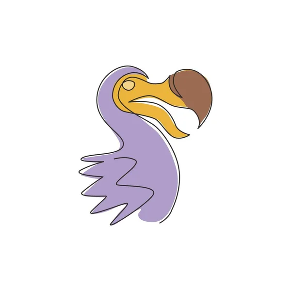 可愛いドードー鳥の頭のロゴのアイデンティティのための1つの連続線画 博物館動物園のアイコンのための絶滅動物マスコットの概念 現代の単線描画ベクトルイラストグラフィック — ストックベクタ