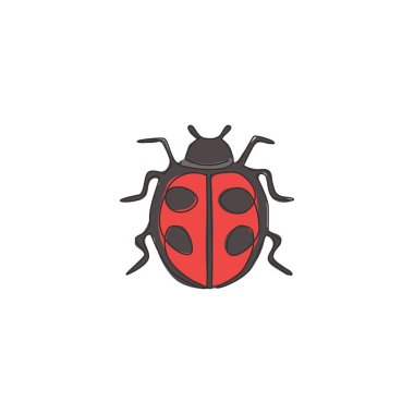 Şirketimizin logo kimliği için tek bir sevimli uğur böceği çizimi. Kamu parkı ikonu için böcek maskotu kavramı. Modern bir çizgi çizimi tasarım vektörü grafik çizimi