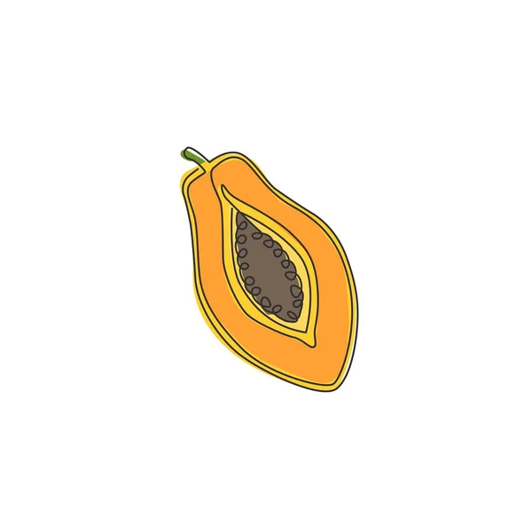 Dibujo Una Sola Línea Papaya Orgánica Sana Rodajas Para Identidad — Vector de stock