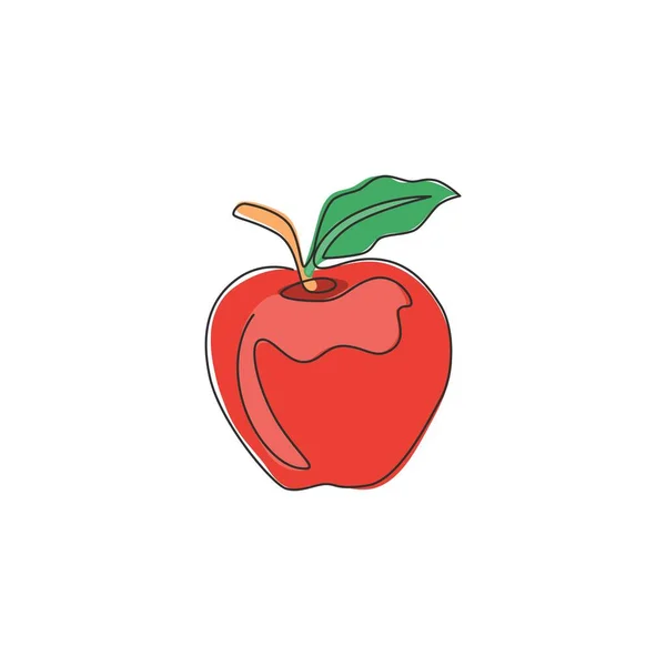 单行画完整健康的有机苹果为果园标识标识标识 新鲜美味的水果概念水果花园图标 现代连续线条绘图设计矢量图形说明 — 图库矢量图片