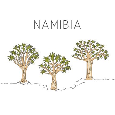 Titrek ağaç ormanının sürekli çizdiği tek çizgi. Ev dekorasyonu için dekoratif aloidendron ikilemi. Duvar posterleri. Turizm ve seyahat serisi. Modern bir çizgi çizimi tasarım vektörü çizimi