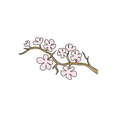 Bahçe logosu için sürekli bir güzellik çizimi taze kiraz çiçeği. Ev dekorasyonu için basılabilir dekoratif sakura çiçeği poster baskısı. Modern tek çizgi çizimi tasarım vektör çizimi
