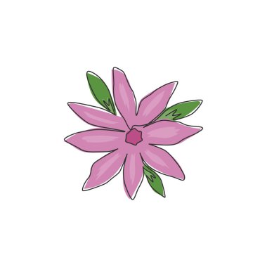 Ev dekorasyonu poster sanatı için tek bir çizim taze orkide. Basılabilir dekoratif orkide çiçeği süsü konsepti. Modern sürekli çizgi çizimi tasarım vektörü grafik çizimi