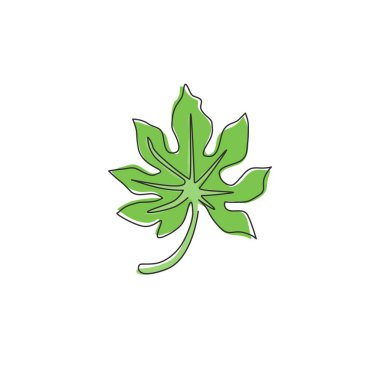 Tropikal papaya yaprağı bitkisinin sürekli çizimi. Ev dekorasyonu için basılabilir poster dekoratif ev bitkisi konsepti. Modern tek çizgi grafik tasarım vektörü illüstrasyonu