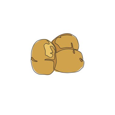 Çiftlik logosu kimliği için sağlıklı organik patatesler çizen kesintisiz bir çizgi. Yenilebilir bitki ikonu için taze patates kökü sebze konsepti. Modern tek çizgi tasarım grafik vektör çizimi